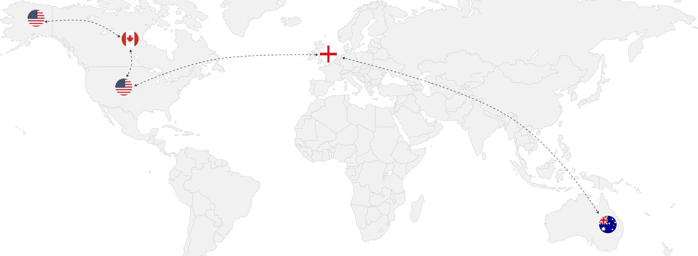 World map showing professional network